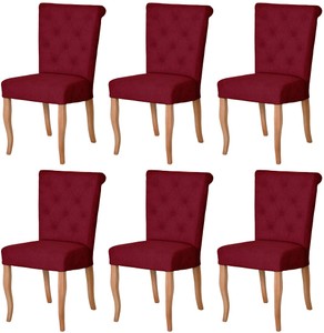 Casa Padrino Chesterfield Neo Baroque dining room chair set of 6 bordeaux red / natural - Kitchen chairs set - Chesterfield dining room furniture - Neo baroque dining room furniture