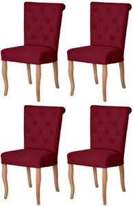 Casa Padrino Chesterfield Neo Baroque dining room chair set of 4 bordeaux red / natural - Kitchen chairs set - Chesterfield dining room furniture - Neo baroque dining room furniture