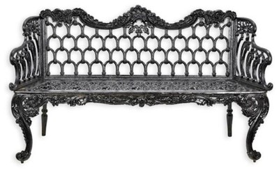 Casa Padrino banc de jardin baroque noir 159 x H. 93 cm - Magnifique banc de jardin en fer fonte - Mobilier de jardin en fer fonte - Mobilier de jardin baroque - Mobilier de jardin style baroque