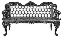 Casa Padrino banco de jardín barroco negro 159 x A. 93 cm - Magnífico banco de jardín de hierro fundido - Muebles de jardín de hierro fundido barrocos - Muebles de jardín de estilo barroco