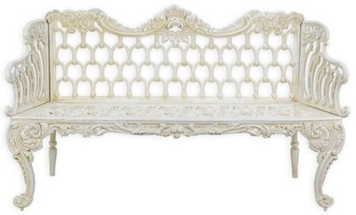 Casa Padrino banc de jardin baroque crème blanc 159 x H. 93 cm - Magnifique banc de jardin en fer fonte - Mobilier de jardin en fer fonte baroque - Mobilier de jardin style baroque