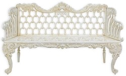 Casa Padrino baroque garden bench cream white 159 x H. 93 cm - Magnificent cast iron garden bench - Cast iron garden furniture - Baroque garden furniture - Garden furniture in baroque style
