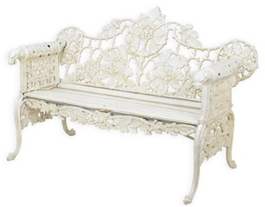 Casa Padrino banc de jardin baroque crème blanc 148 x H. 95 cm - Magnifique banc de jardin en fer fonte - Mobilier de jardin en fer fonte baroque - Mobilier de jardin style baroque