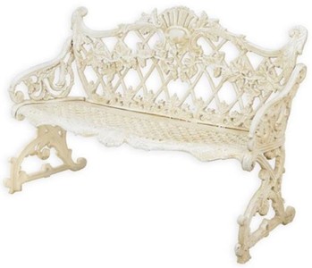 Casa Padrino banc de jardin baroque crème blanc 117 x H. 81,5 cm - Magnifique banc de jardin en fer fonte - Mobilier de jardin en fer fonte baroque - Mobilier de jardin style baroque