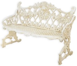 Casa Padrino banc de jardin baroque crème blanc 117 x H. 81,5 cm - Magnifique banc de jardin en fer fonte - Mobilier de jardin en fer fonte baroque - Mobilier de jardin style baroque