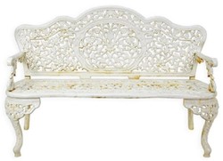 Casa Padrino banc de jardin baroque crème blanc 133 x H. 86 cm - Magnifique banc de jardin en fer fonte - Mobilier de jardin en fer fonte baroque - Mobilier de jardin style baroque