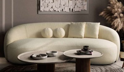 Casa Padrino canapé de luxe ivoire 250 x 120 x H. 76 cm - Canapé de salon incurvé - Canapé d'hôtel - Meuble de salon - Meuble d'hôtel - Meuble de luxe - Ameublement de luxe - Ameublement de salon