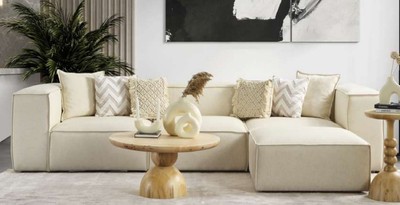 Casa Padrino canapé d'angle de luxe ivoire 315 x 200 x H. 80 cm - Canapé de salon - Meuble de salon - Meuble de luxe - Ameublement de salon de luxe