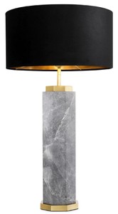Casa Padrino lampe de table de luxe gris / laiton antique / noir Ø 40 x H. 75 cm - Lampe de bureau en marbre avec abat jour rond en velours - Lampes de table de luxe - Lampes de bureau de luxe