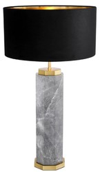 Casa Padrino lámpara de mesa de lujo gris / latón antiguo / negro Ø 40 x A. 75 cm - Lámpara de escritorio de mármol con pantalla de terciopelo - Lámparas mesa de lujo - Lámparas escritorio de lujo
