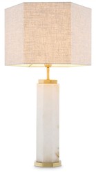 Casa Padrino lámpara de mesa de lujo blanco / latón antiguo / gris 46 x 46 x A. 84,5 cm - Lámpara de escritorio de alabastro con pantalla hexagonal - Lámparas mesa - Lámparas escritorio