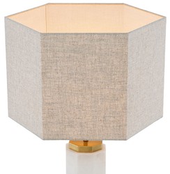 Casa Padrino lámpara de mesa de lujo blanco / latón antiguo / gris 46 x 46 x A. 84,5 cm - Lámpara de escritorio de alabastro con pantalla hexagonal - Lámparas mesa - Lámparas escritorio