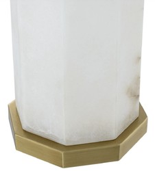 Casa Padrino lámpara de mesa de lujo blanco / latón antiguo / gris 46 x 46 x A. 84,5 cm - Lámpara de escritorio de alabastro con pantalla hexagonal - Lámparas mesa - Lámparas escritorio