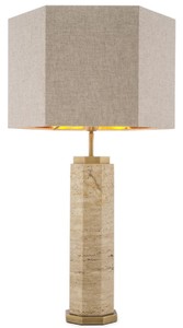 Casa Padrino lampe de table de luxe beige / laiton antique / gris 46 x 46 x H. 84,5 cm - Lampe de bureau en travertin avec abat-jour hexagonal - Lampes de table de luxe - Lampes de bureau de luxe
