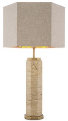 Casa Padrino lampada da tavolo di lusso beige / ottone antico / grigio 46 x 46 x A. 84,5 cm - Lampada da scrivania in travertino con paralume esagonale - Lampade da tavolo - Lampade da scrivania