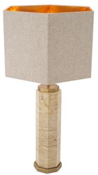 Casa Padrino lampada da tavolo di lusso beige / ottone antico / grigio 46 x 46 x A. 84,5 cm - Lampada da scrivania in travertino con paralume esagonale - Lampade da tavolo - Lampade da scrivania
