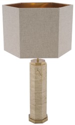 Casa Padrino lampada da tavolo di lusso beige / ottone antico / grigio 46 x 46 x A. 84,5 cm - Lampada da scrivania in travertino con paralume esagonale - Lampade da tavolo - Lampade da scrivania
