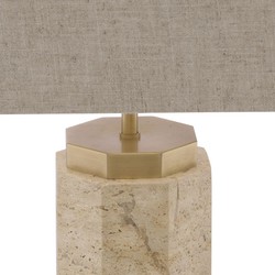 Casa Padrino lampada da tavolo di lusso beige / ottone antico / grigio 46 x 46 x A. 84,5 cm - Lampada da scrivania in travertino con paralume esagonale - Lampade da tavolo - Lampade da scrivania