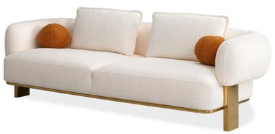 Casa Padrino canapé de luxe blanc / laiton 250 x 100 x H. 75 cm - Canapé de salon - Canapé d'hôtel - Meuble de salon - Meuble d'hôtel - Meuble de luxe - Ameublement de luxe
