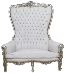 Casa Padrino divano 2 posti barocco con schienale alto bianco / argento - Magnifico divano in ecopelle in stile barocco con strass - Mobili da soggiorno in stile barocco - Mobili barocchi