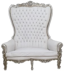 Casa Padrino sofá 2 plazas respaldo alto barroco blanco / plata - Magnífico sofá de estilo barroco en piel sintética con pedrería - Muebles de salón estilo barroco - Muebles barrocos