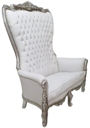 Casa Padrino sofá 2 plazas respaldo alto barroco blanco / plata - Magnífico sofá de estilo barroco en piel sintética con pedrería - Muebles de salón estilo barroco - Muebles barrocos