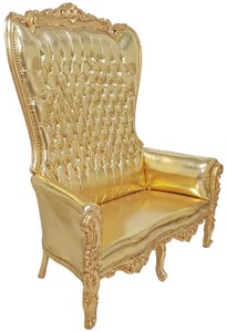 Casa Padrino Barock Hochlehn 2er Sofa Gold - Prunkvolles Barockstil Kunstleder Sofa mit Glitzersteinen - Wohnzimmer Möbel im Barockstil - Barock Möbel - Edel & Prunkvoll