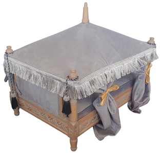 Casa Padrino Barock Hundebett Grau / Braun - Handgefertigtes Antik Stil Hundebett - Prunkvolle Hunde Möbel im Barockstil - Antik Stil Tiermöbel - Barock Tiermöbel