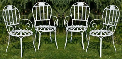 Casa Padrino Art Nouveau garden chair set of 4 white 47 x 47 x H. 94 cm - Handmade wrought iron chairs with armrests - Nostalgic wrought iron garden & patio furniture Casa Padrino Art Nouveau garden chair set of 4 white 47 x 47 x H. 94 cm - Handmade wrought iron chairs with armrests - Nostalgic wrought iron garden & patio furniture