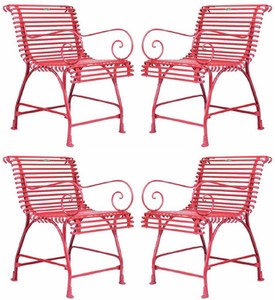Casa Padrino Art Nouveau garden chair set of 4 red 56 x 52 x H. 76 cm - Handmade wrought iron chairs with armrests - Nostalgic wrought iron garden & patio furniture Casa Padrino Art Nouveau garden chair set of 4 red 56 x 52 x H. 76 cm - Handmade wrought iron chairs with armrests - Nostalgic wrought iron garden & patio furniture