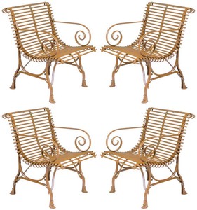 Casa Padrino Art Nouveau garden chair set of 4 brown 64 x 62 x H. 71 cm - Handmade wrought iron chairs with armrests - Nostalgic wrought iron garden & patio furniture Casa Padrino Art Nouveau garden chair set of 4 brown 64 x 62 x H. 71 cm - Handmade wrought iron chairs with armrests - Nostalgic wrought iron garden & patio furniture