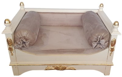 Casa Padrino Barock Hundebett Grau / Creme / Gold - Prunkvolles Antik Stil Hundebett - Handgefertigte Hunde Möbel im Barockstil - Antik Stil Tiermöbel - Barock Tiermöbel