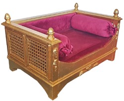 Casa Padrino baroque dog bed bordeaux red / gold - Magnificent antique style dog bed - Handmade dog furniture in the baroque style - Antique style pet furniture - Baroque pet furniture