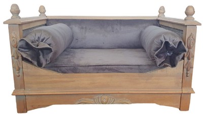 Casa Padrino Barock Hundebett Grau / Naturfarben - Prunkvolles Antik Stil Hundebett - Handgefertigte Hunde Möbel im Barockstil - Antik Stil Tiermöbel - Barock Tiermöbel