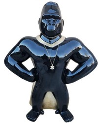 Casa Padrino scultura decorativa di lusso gorilla scimmia nero / oro A. 75 cm - Figura decorativa resistente alle intemperie - Figura decorativa da soggiorno - Figura decorativa da giardino