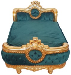 Casa Padrino baroque dog bed green / gold - Handmade antique style dog bed - Magnificent dog furniture in baroque style - Antique style pet furniture - Baroque pet furniture