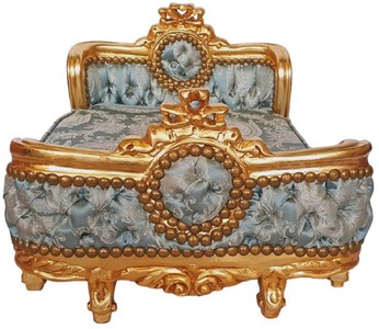 Casa Padrino Barock Hundebett Grün Muster / Gold - Handgefertigtes Antik Stil Hundebett - Prunkvolle Hunde Möbel im Barockstil - Antik Stil Tiermöbel - Barock Tiermöbel
