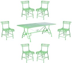 Casa Padrino Art Nouveau furniture set green - 1 Wrought Iron Garden Table & 6 Wrought Iron Garden Chairs - Nostalgic wrought iron garden furniture - Baroque & Art Nouveau garden furniture