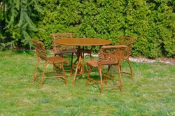 Casa Padrino Art Nouveau furniture set brown - 1 Garden Table & 4 Garden Chairs - Nostalgic wrought iron garden garden furniture - Baroque & Art Nouveau garden furniture Casa Padrino Art Nouveau furniture set brown - 1 Garden Table & 4 Garden Chairs - Nostalgic wrought iron garden garden furniture - Baroque & Art Nouveau garden furniture