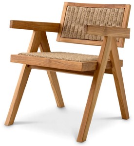 Casa Padrino sedia da pranzo di lusso in teak con braccioli naturale 56 x 65,5 x A. 78 cm - Sedia da giardino - Sedia da patio - Mobili da giardino - Mobili da pranzo - Mobili di lusso