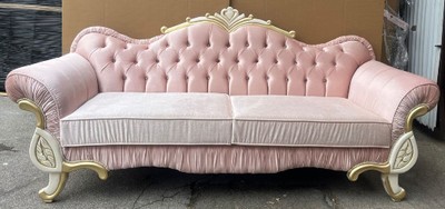 Casa Padrino divano barocco di lusso rosa / crema / oro - Divano da salotto in stile barocco con strass - Mobili da soggiorno di lusso in stile barocco - Mobili barocchi
