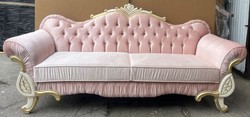 Casa Padrino luxury baroque sofa pink / cream / gold - Baroque style living room sofa with rhinestones - Luxury living room furniture in the baroque style - Baroque furniture