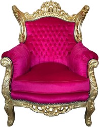 Casa Padrino baroque armchair pink / gold - Handmade solid wood living room armchair - Antique style living room armchair - Living room furniture in baroque style - Baroque furniture