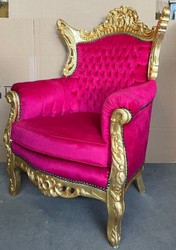 Casa Padrino baroque armchair pink / gold - Handmade solid wood living room armchair - Antique style living room armchair - Living room furniture in baroque style - Baroque furniture