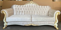 Casa Padrino canapé baroque de luxe argent / crème / or - Canapé de salon de style baroque avec strass - Meuble de salon de luxe de style baroque - Meuble baroque