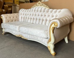 Casa Padrino canapé baroque de luxe argent / crème / or - Canapé de salon de style baroque avec strass - Meuble de salon de luxe de style baroque - Meuble baroque