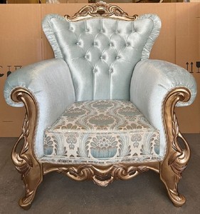 Casa Padrino luxury baroque armchair turquoise pattern / gold - Magnificent living room armchair with rhinestones - Luxury living room furniture in baroque style - Baroque furniture