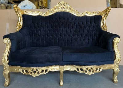 Casa Padrino divano barocco a 2 posti nero / oro - Divano da soggiorno in stile antico fatto a mano - Mobili da soggiorno in stile antico - Mobili da soggiorno barocchi - Nobile e Magnifico