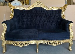 Barock Antik Stil 2er Sofa Schwarz Gold Baroque Antique Style 2 Seater Sofa Black Gold