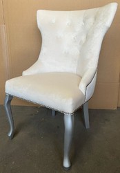 Casa Padrino Luxury Neo Baroque Dining Chair Cream / Silver - Neo Baroque Kitchen Chair - Dining Room Furniture - Kitchen Furniture - Neo Baroque Furniture